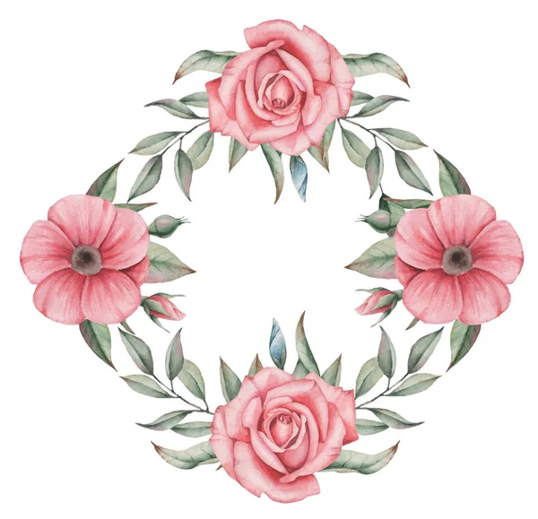 Vektör çizim çiçek ve yaprak, beyaz arka plan üzerinde izole suluboya büyüleyici kombinasyonu