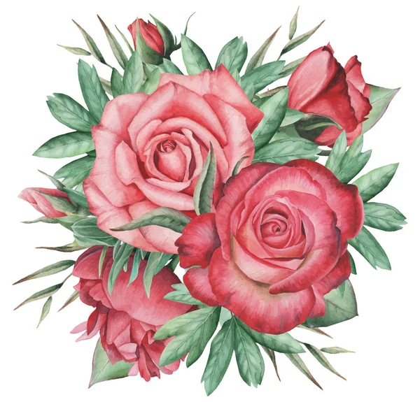 Vektör çizim çiçek ve yaprak, beyaz arka plan üzerinde izole suluboya büyüleyici kombinasyonu