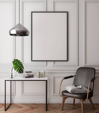 Bir klasik tasarımı, iç 3d çizim mockup Poster