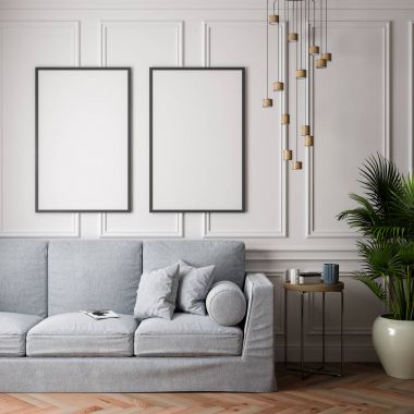 Mockup Poster iç, bir klasik tasarımı 3d çizimi