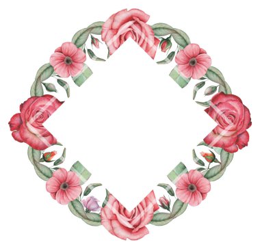 Çiçekler ve yapraklar, beyaz arka plan üzerinde izole suluboya büyüleyici kombinasyonu el boyalı, düğün, çerçeve, tırnak, desen, tebrik kartı, logo, Davetiyeler, yazı vb. için mükemmel