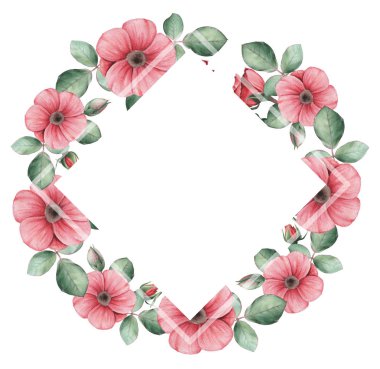 Çiçekler ve yapraklar, beyaz arka plan üzerinde izole suluboya büyüleyici kombinasyonu el boyalı, düğün, çerçeve, tırnak, desen, tebrik kartı, logo, Davetiyeler, yazı vb. için mükemmel