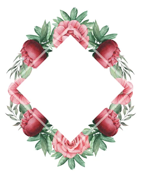 Çiçekler ve yapraklar, beyaz arka plan üzerinde izole suluboya büyüleyici kombinasyonu el boyalı, düğün, çerçeve, tırnak, desen, tebrik kartı, logo, Davetiyeler, yazı vb. için mükemmel