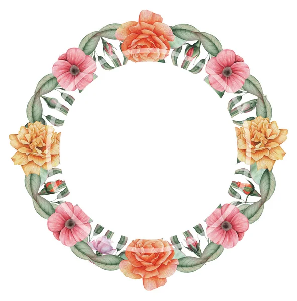 Çiçekler ve yapraklar, beyaz arka plan üzerinde izole suluboya büyüleyici kombinasyonu el boyalı, düğün, çerçeve, tırnak, desen, tebrik kartı, logo, Davetiyeler, yazı vb. için mükemmel