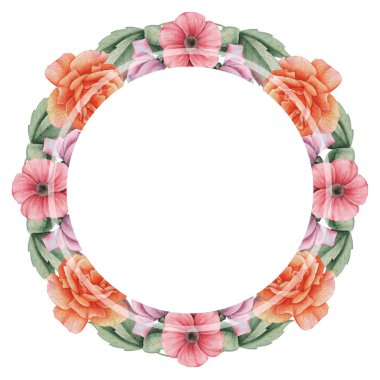 Çiçekler ve yapraklar, beyaz arka plan üzerinde izole suluboya büyüleyici kombinasyonu el boyalı, düğün, çerçeve, tırnak, desen, tebrik kartı, logo, Davetiyeler, yazı vb. için mükemmel