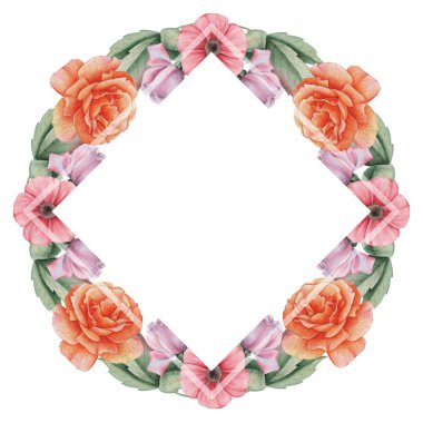 Çiçekler ve yapraklar, beyaz arka plan üzerinde izole suluboya büyüleyici kombinasyonu el boyalı, düğün, çerçeve, tırnak, desen, tebrik kartı, logo, Davetiyeler, yazı vb. için mükemmel