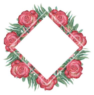 Çiçekler ve yapraklar, beyaz arka plan üzerinde izole suluboya büyüleyici kombinasyonu el boyalı, düğün, çerçeve, tırnak, desen, tebrik kartı, logo, Davetiyeler, yazı vb. için mükemmel