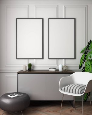 İç kısımda Mockup Poster, modern bir tasarımın 3B çizimi