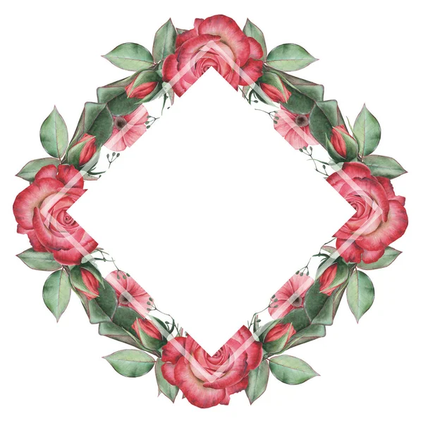 Çiçekler ve yapraklar, beyaz arka plan üzerinde izole suluboya büyüleyici kombinasyonu el boyalı, düğün, çerçeve, tırnak, desen, tebrik kartı, logo, Davetiyeler, yazı vb. için mükemmel