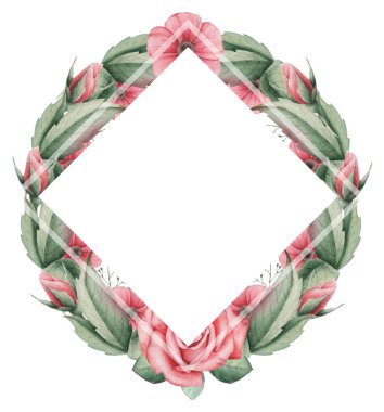 Çiçekler ve yapraklar, beyaz arka plan üzerinde izole suluboya büyüleyici kombinasyonu el boyalı, düğün, çerçeve, tırnak, desen, tebrik kartı, logo, Davetiyeler, yazı vb. için mükemmel