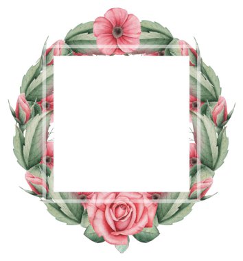 Çiçekler ve yapraklar, beyaz arka plan üzerinde izole suluboya büyüleyici kombinasyonu el boyalı, düğün, çerçeve, tırnak, desen, tebrik kartı, logo, Davetiyeler, yazı vb. için mükemmel