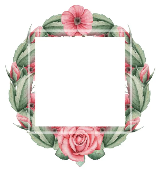 Çiçekler ve yapraklar, beyaz arka plan üzerinde izole suluboya büyüleyici kombinasyonu el boyalı, düğün, çerçeve, tırnak, desen, tebrik kartı, logo, Davetiyeler, yazı vb. için mükemmel