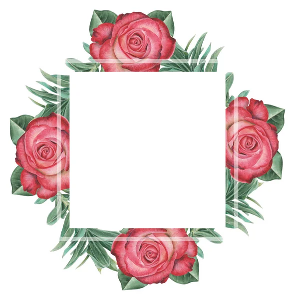 Çiçekler ve yapraklar, beyaz arka plan üzerinde izole suluboya büyüleyici kombinasyonu el boyalı, düğün, çerçeve, tırnak, desen, tebrik kartı, logo, Davetiyeler, yazı vb. için mükemmel