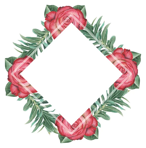 Çiçekler ve yapraklar, beyaz arka plan üzerinde izole suluboya büyüleyici kombinasyonu el boyalı, düğün, çerçeve, tırnak, desen, tebrik kartı, logo, Davetiyeler, yazı vb. için mükemmel