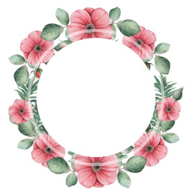 Çiçekler ve yapraklar, beyaz arka plan üzerinde izole suluboya büyüleyici kombinasyonu el boyalı, düğün, çerçeve, tırnak, desen, tebrik kartı, logo, Davetiyeler, yazı vb. için mükemmel