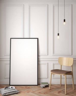 İç kısımda Mockup Poster, modern bir tasarımın 3B çizimi