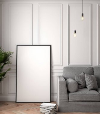 İç kısımda Mockup Poster, modern bir tasarımın 3B çizimi