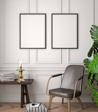 İç kısımda Mockup Poster, modern bir tasarımın 3B çizimi