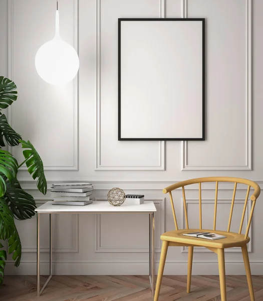 İç kısımda Mockup Poster, modern bir tasarımın 3B çizimi