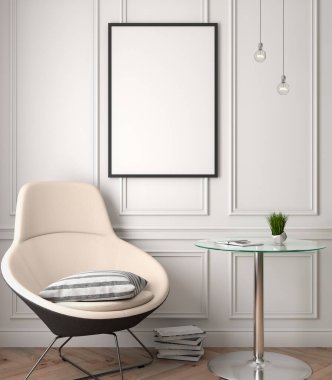 Mockup Poster iç, bir klasik tasarımı 3d çizimi