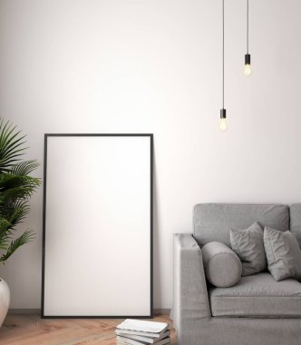 İç kısımda Mockup Poster, modern bir tasarımın 3B çizimi