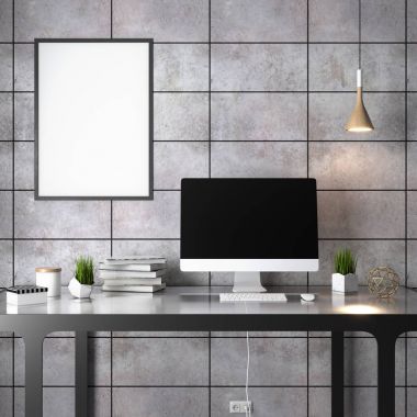 İç kısımda Mockup Poster, modern bir tasarımın 3B çizimi