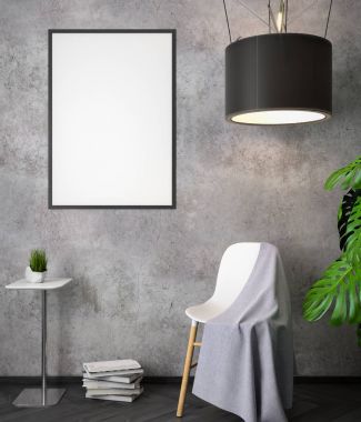 İç kısımda Mockup Poster, modern bir tasarımın 3B çizimi