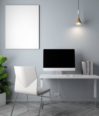 İç kısımda Mockup Poster, modern bir tasarımın 3B çizimi