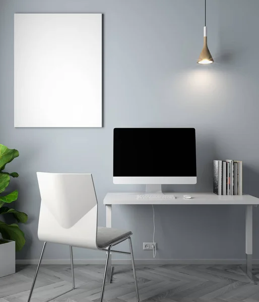 İç kısımda Mockup Poster, modern bir tasarımın 3B çizimi