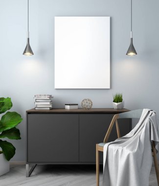 İç kısımda Mockup Poster, modern bir tasarımın 3B çizimi