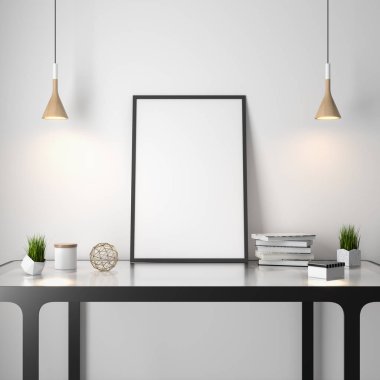 İç kısımda Mockup Poster, modern bir tasarımın 3B çizimi