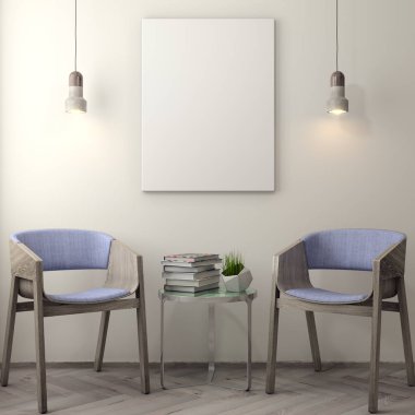 İç kısımda Mockup Poster, modern bir tasarımın 3B çizimi