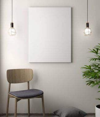 İç kısımda Mockup Poster, modern bir tasarımın 3B çizimi