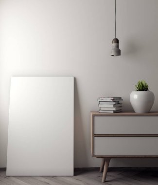 İç kısımda Mockup Poster, modern bir tasarımın 3B çizimi