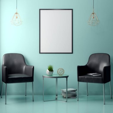 İç kısımda Mockup Poster, modern bir tasarımın 3B çizimi