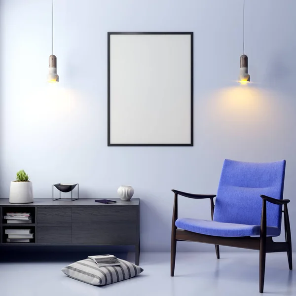 İç kısımda Mockup Poster, modern bir tasarımın 3B çizimi