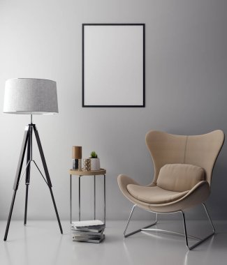 İç kısımda Mockup Poster, modern bir tasarımın 3B çizimi