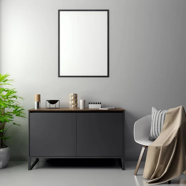 İç kısımda Mockup Poster, modern bir tasarımın 3B çizimi