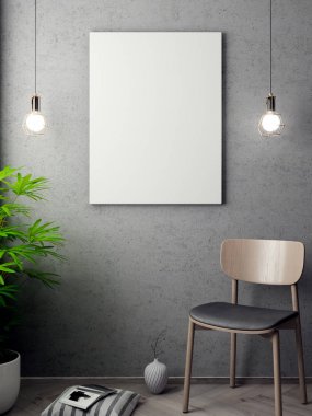 İç kısımda Mockup Poster, modern bir tasarımın 3B çizimi