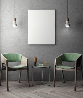 İç kısımda Mockup Poster, modern bir tasarımın 3B çizimi