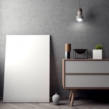 İç kısımda Mockup Poster, modern bir tasarımın 3B çizimi