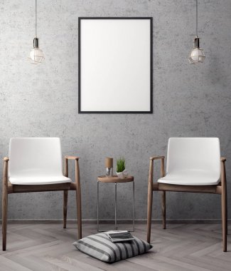 İç kısımda Mockup Poster, modern bir tasarımın 3B çizimi