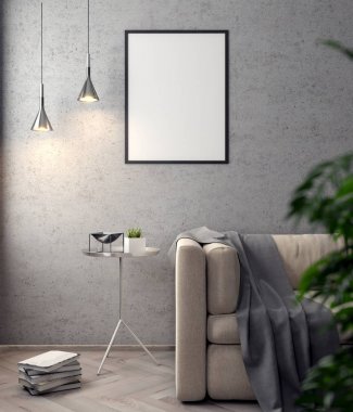 İç kısımda Mockup Poster, modern bir tasarımın 3B çizimi