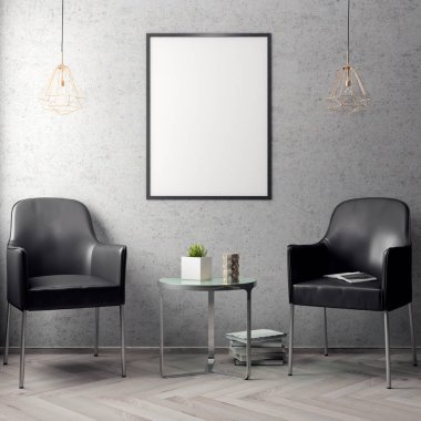 İç kısımda Mockup Poster, modern bir tasarımın 3B çizimi