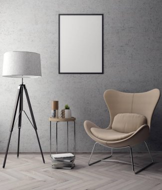 İç kısımda Mockup Poster, modern bir tasarımın 3B çizimi