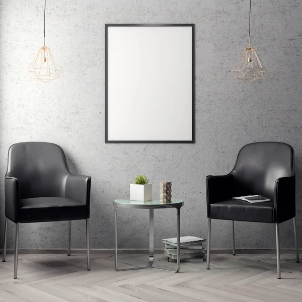 İç kısımda Mockup Poster, modern bir tasarımın 3B çizimi