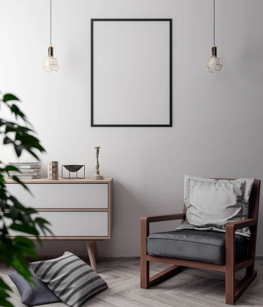 İç kısımda Mockup Poster, modern bir tasarımın 3B çizimi