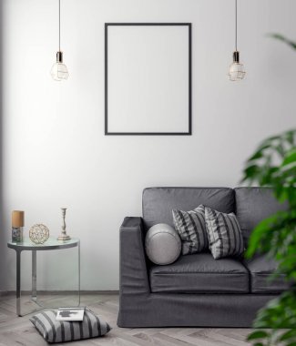 İç kısımda Mockup Poster, modern bir tasarımın 3B çizimi