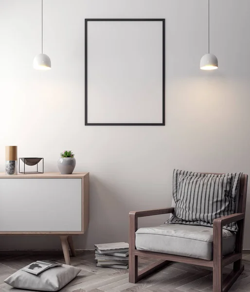 İç kısımda Mockup Poster, modern bir tasarımın 3B çizimi