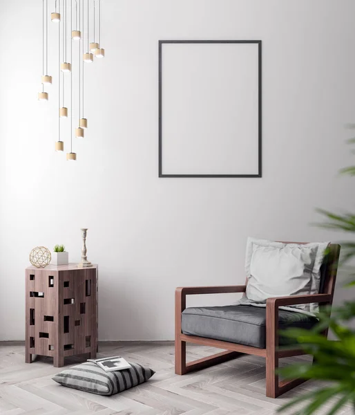 İç kısımda Mockup Poster, modern bir tasarımın 3B çizimi